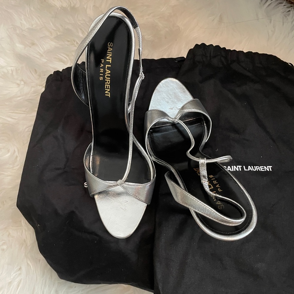 Saint Laurent Anouk Silver Sandals 39
